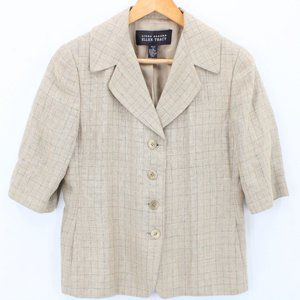 Linda Allard Ellen Tracy Linen Blazer Jacket Women Petite Beige 3/4 Sleeve Sz 12